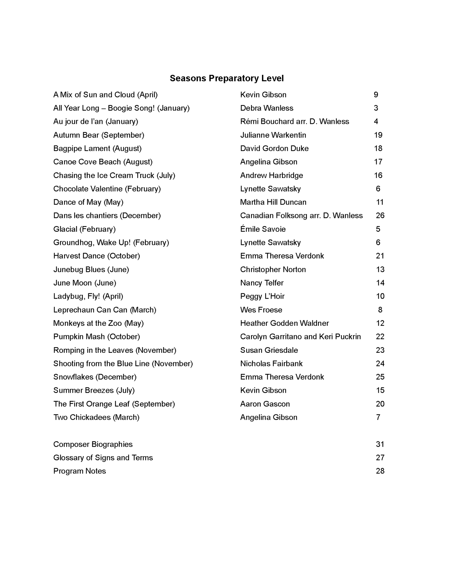Seasons Preparatory Level (PDF Download)