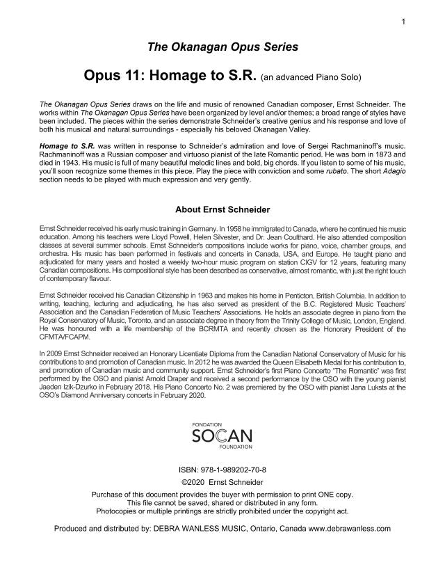 Okanagan Opus 11: Advanced Piano Solo (PDF Download)