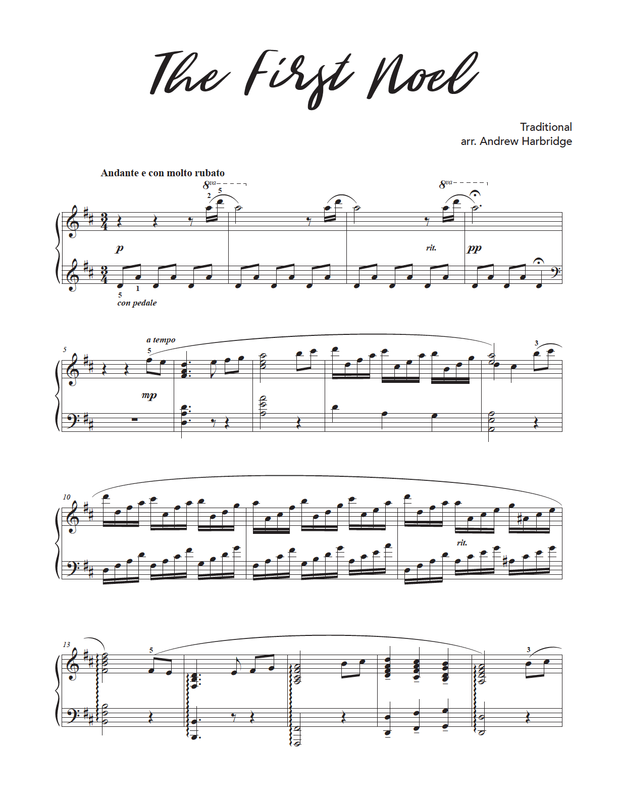The First Noel - Piano Solo - Arranged by Andrew Harbridge (PDF Download)