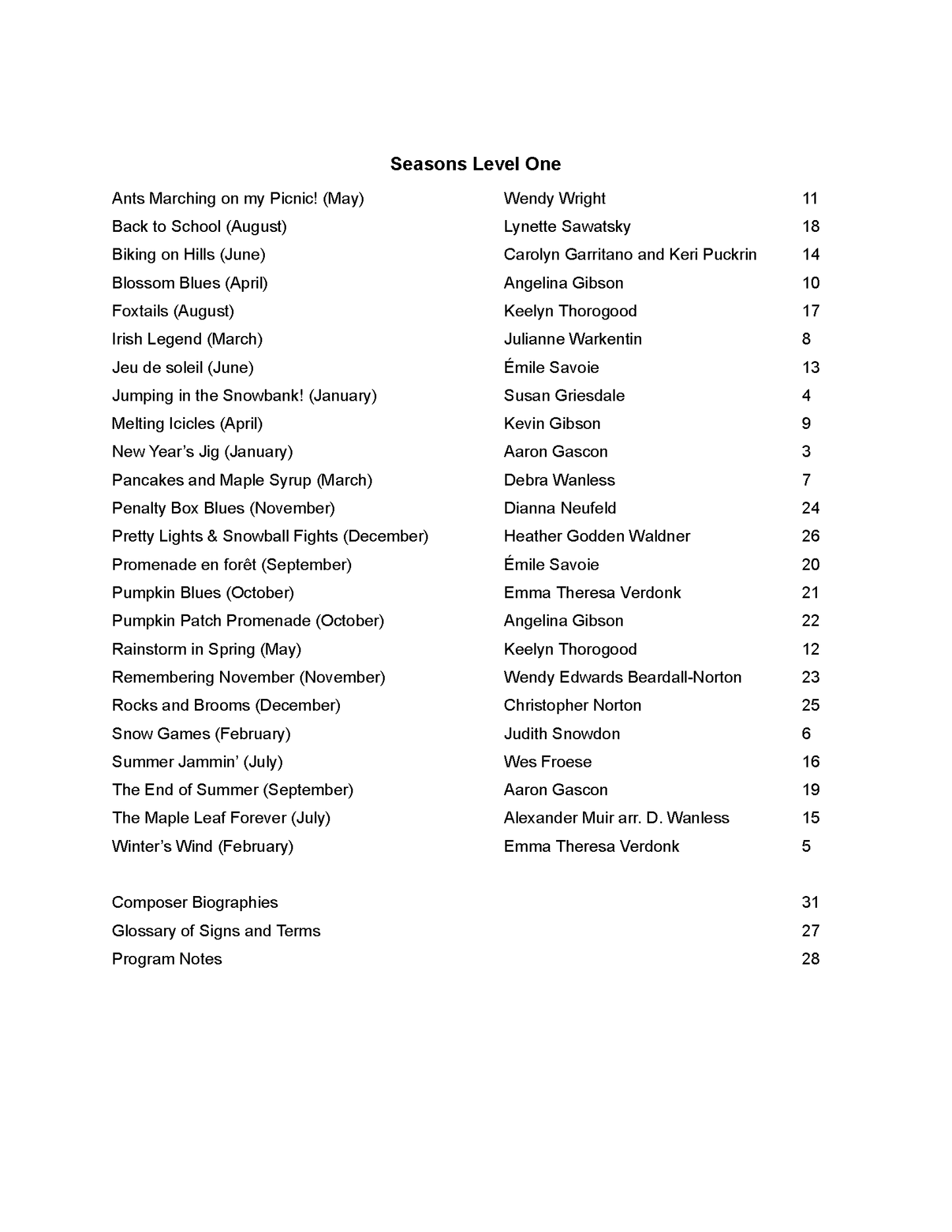 Seasons Level One (PDF Download)