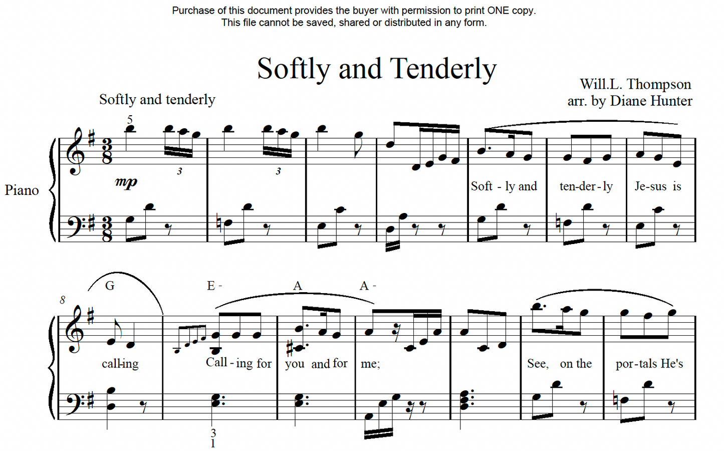 Softly and Tenderly (PDF Download)