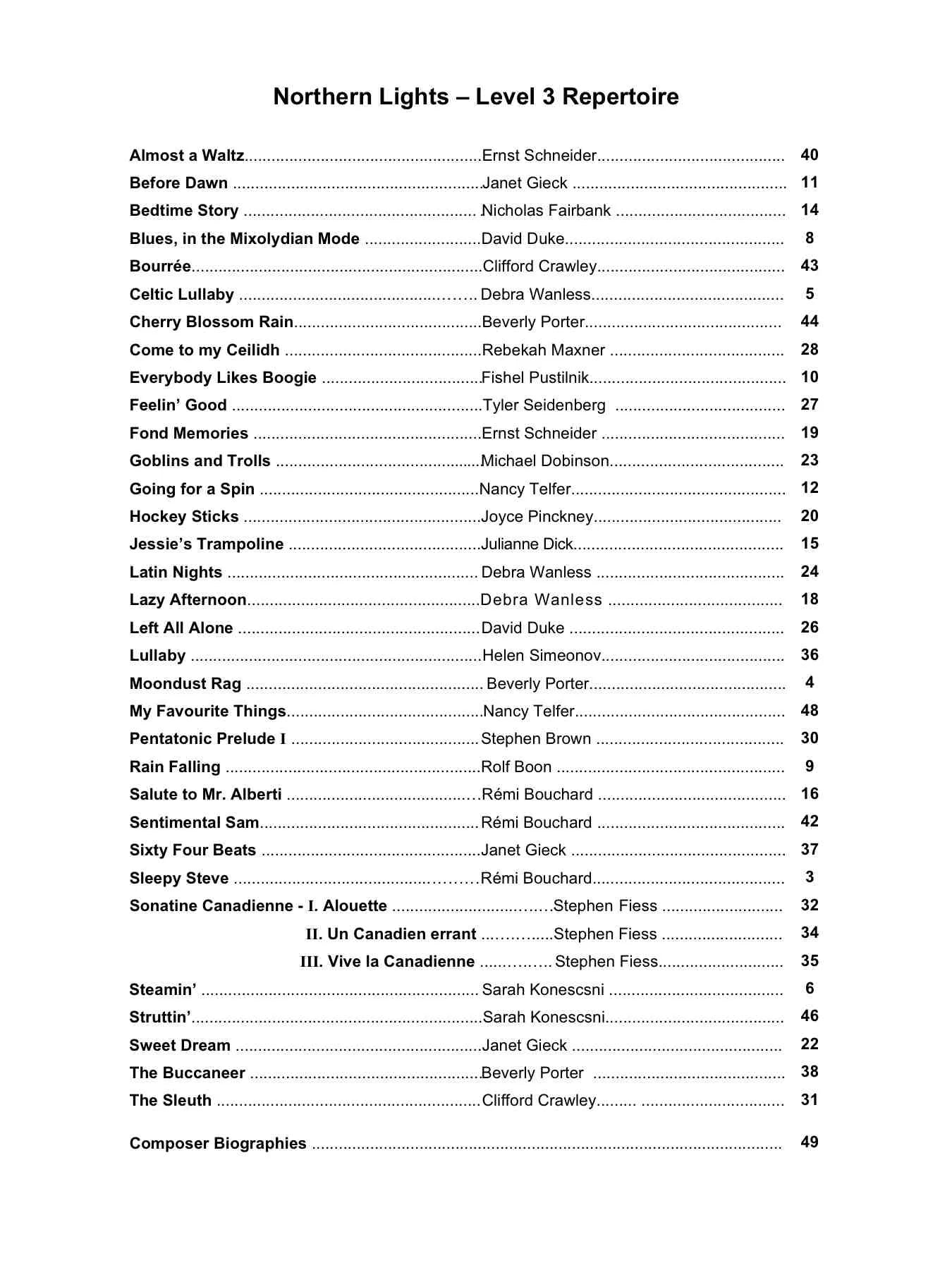 Northern Lights 3A – Repertoire