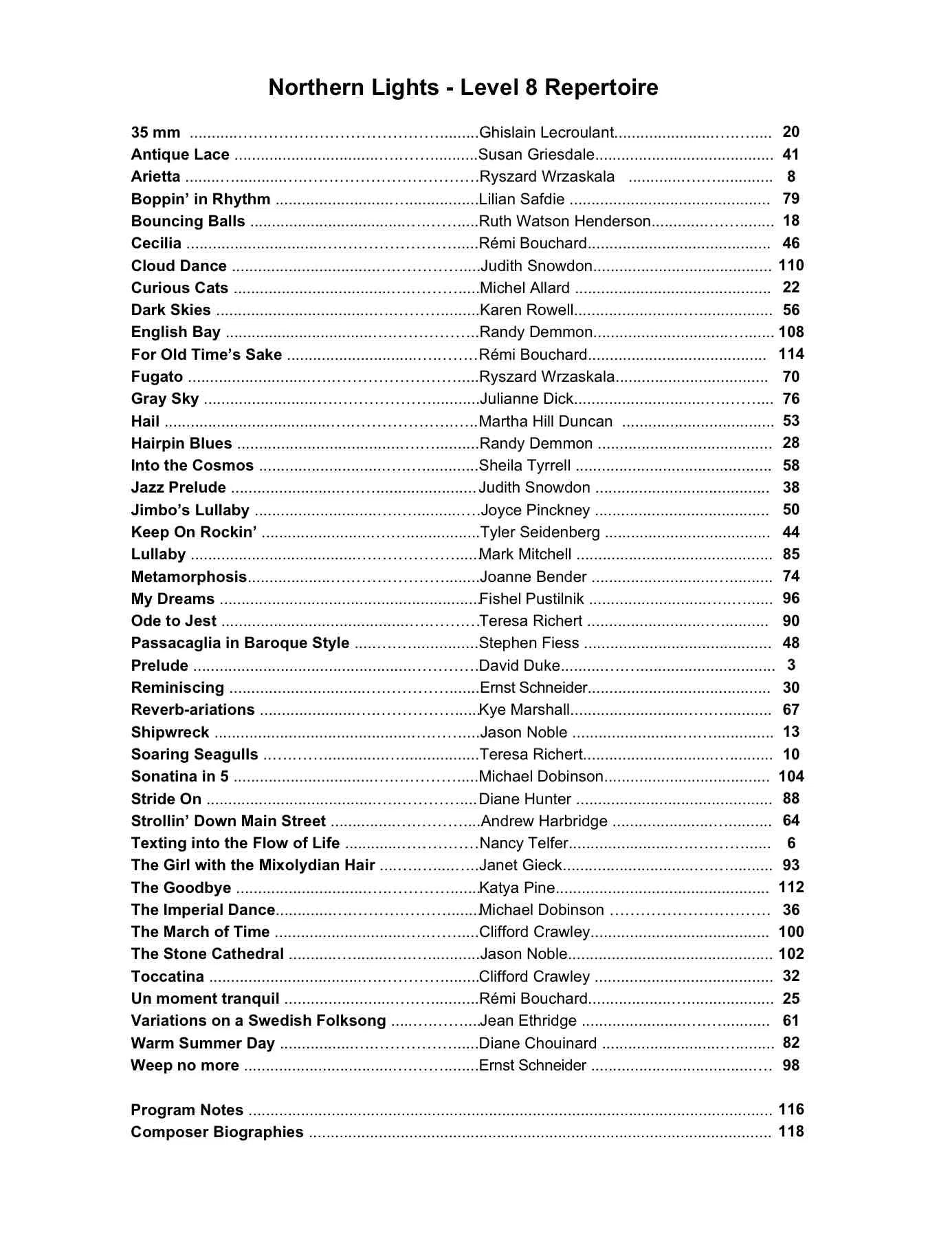Northern Lights 8A – Repertoire