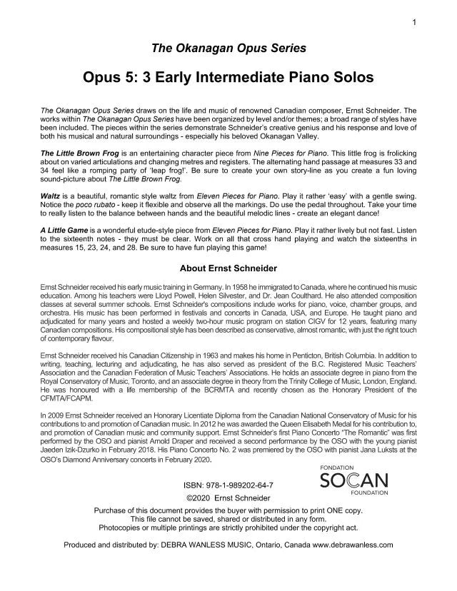 Okanagan Opus 5: Early Intermediate Piano Solos (PDF Download)