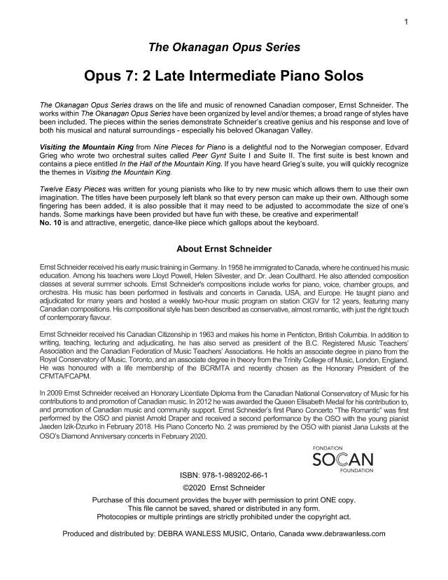 Okanagan Opus 7: Late Intermediate Piano Solos (PDF Download)